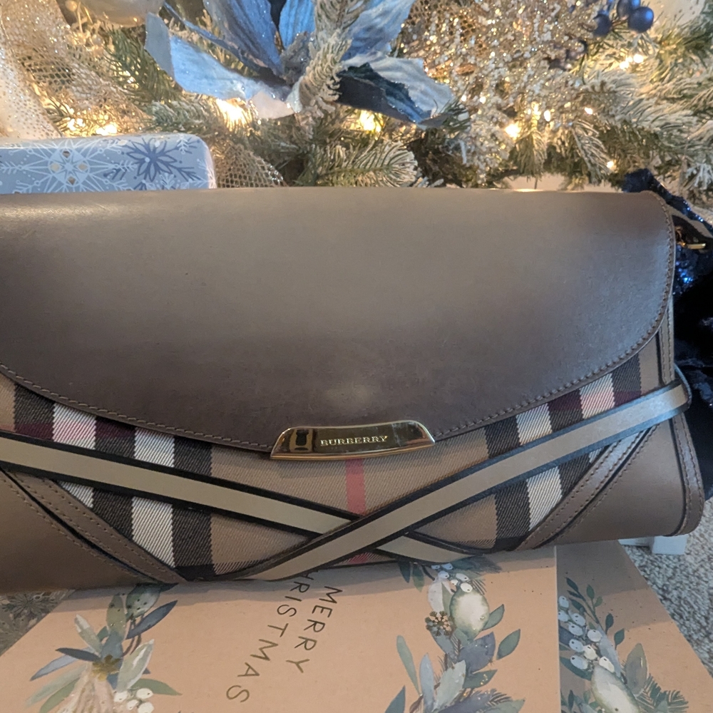 Burberry Bag Bridle Abbott House Check Leather Clutch Purse